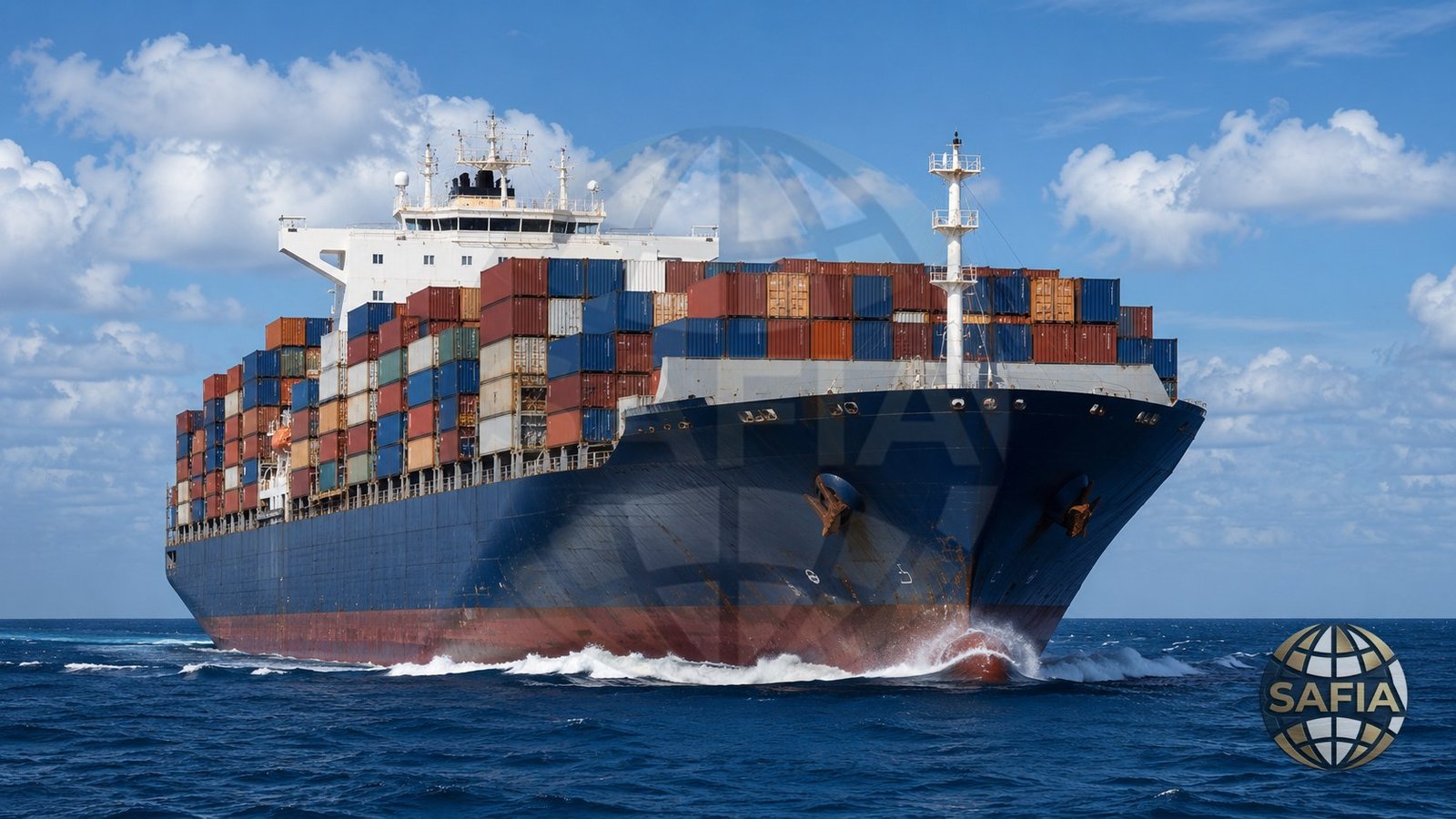 SAFIA global export — container cargo ship at sea