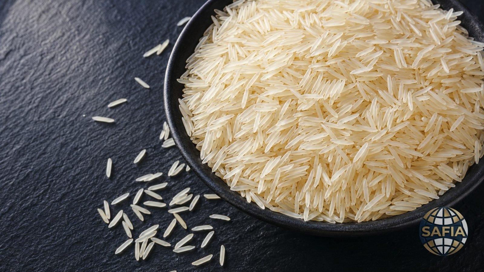 Parboiled long grain rice — amber golden kernels, measured L:W 4.8